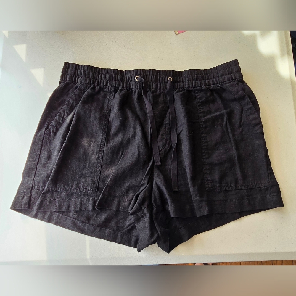 Gap Womens Black Linen Pull On Linen Shorts Drawstring Large
